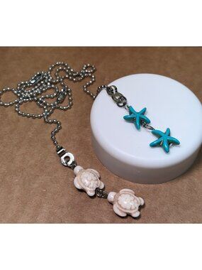 Blue Starfish & Turtle Pendant Ceiling Fan Pull Light Lamp Chain Handmade Sd